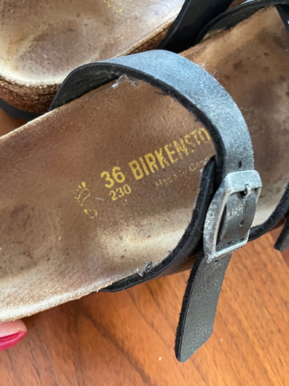 Black Leather Double Strap Slide Sandals - Picture 2 of 4